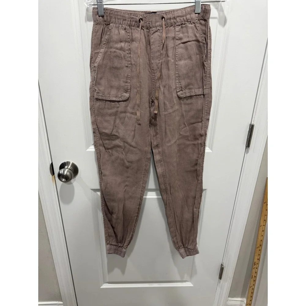Jones‎ New York Womens Joggers 100% Linen Drawstring Mauve Size S
